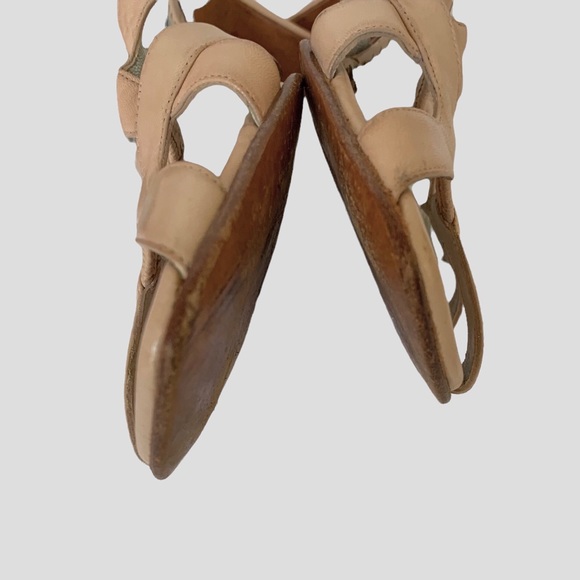 KRISTA DE LA HARPE NUDE SQUARE TOE KETTEN HEEL LEATHER SANDALS - Picture 11 of 15